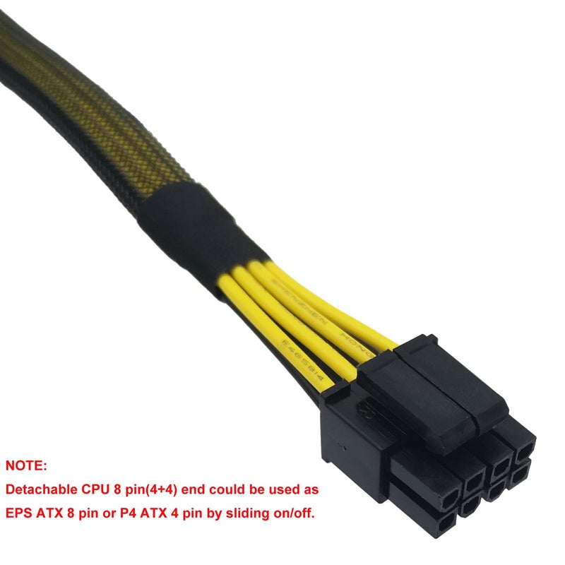 COMeap 6 Pin to 8 Pin CPU Power Adapter, 6 Pin Female to CPU 8 pin (4+4 Detachable) Male EPS-12V Converter Sleeved Cable 13-inch(33cm) - Image 2